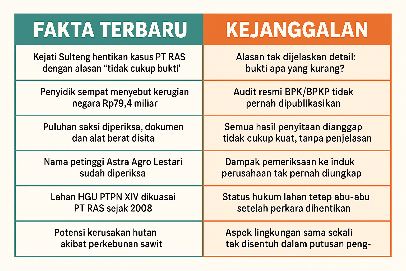 Penghentian Kasus Korupsi Sawit PT RAS